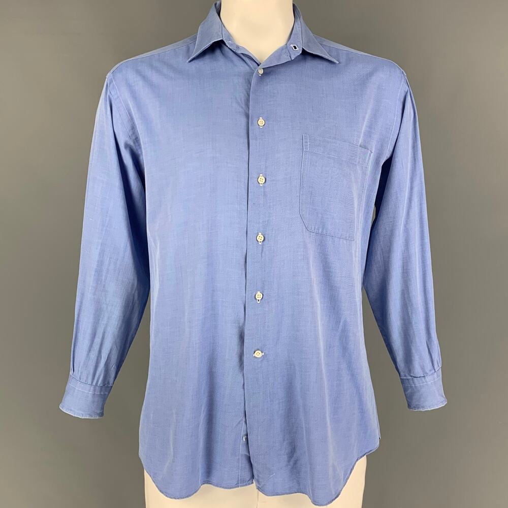 ERMENEGILDO ZEGNA Size L Blue Cotton Button Up Long Sleeve Shirt